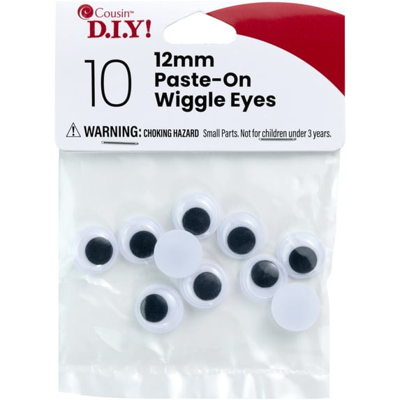 CousinDIY Paste-On Wiggle Eyes 12mm 10/Pkg-Black