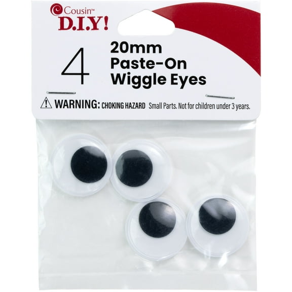 CousinDIY Paste-On Wiggle Eyes 20mm 4/Pkg-Black
