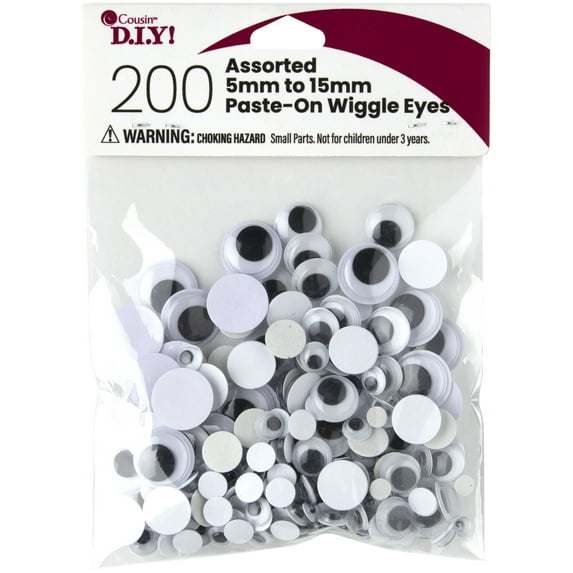 CousinDIY Paste-On Wiggle Eyes 5mm To 15mm 200/Pkg-Black