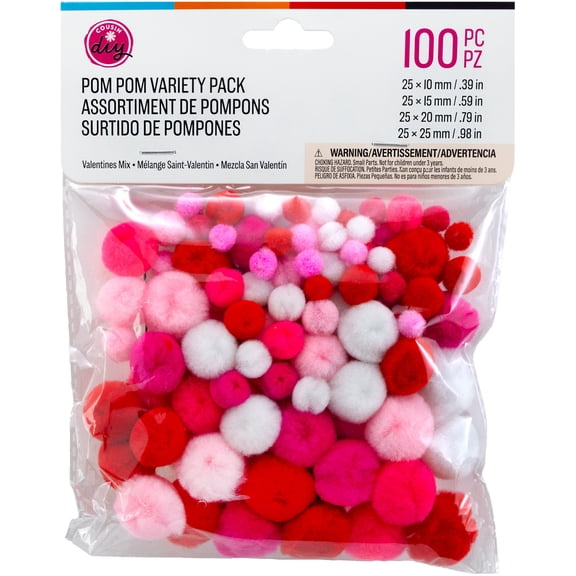 CousinDIY Pom-Poms 100/Pkg-Valentine Day Variety Pack