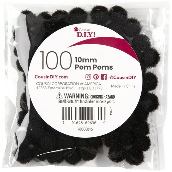 CousinDIY Pom-Poms 10mm 100/Pkg-Black
