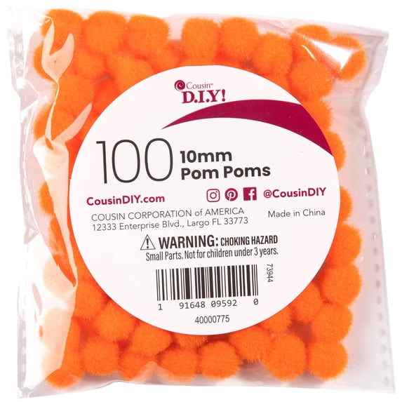 CousinDIY Pom-Poms 10mm 100/Pkg-Orange