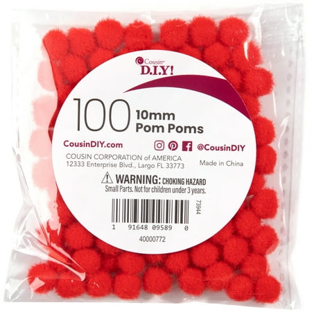 CousinDIY Pom-Poms 10mm 100/Pkg-Red