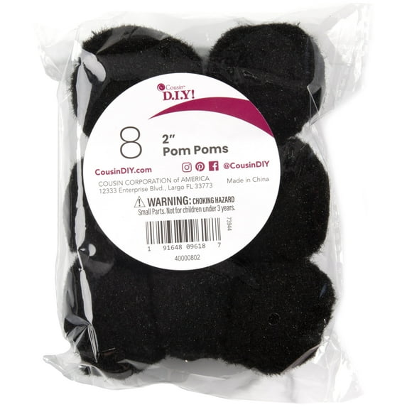 CousinDIY Pom-Poms 2" 8/Pkg-Black