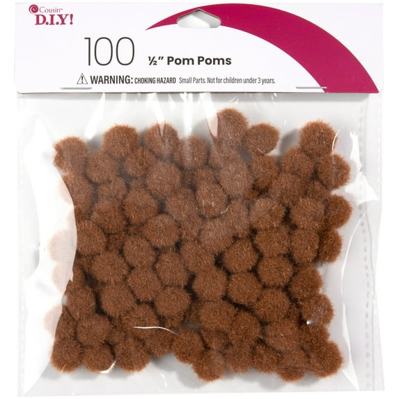 CousinDIY Pom-Poms .5" 100/Pkg-Brown
