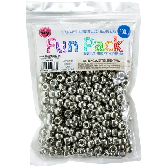 CousinDIY Pony Beads 6mmX9mm 500/Pkg-Metallic Silver