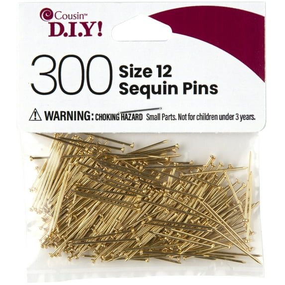 CousinDIY Sequin Pins 300/Pkg-Size 12, Gold
