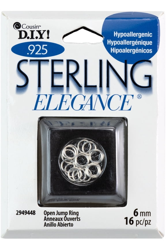 DIY Sterling Elegance 925 Silver Beads & Findings-Open Jump Rings 6mm 16/Pkg