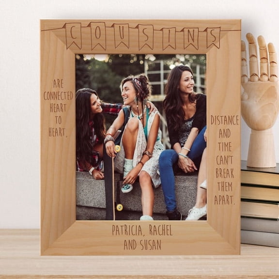 Cousins Are Connected Heart To Heart Personalized Wooden Frame 8" x 10" Brown (Vertical)