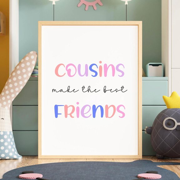 Cousins Friends Print Pastel Nursery Wall Art Stretched Canvas 12x16in