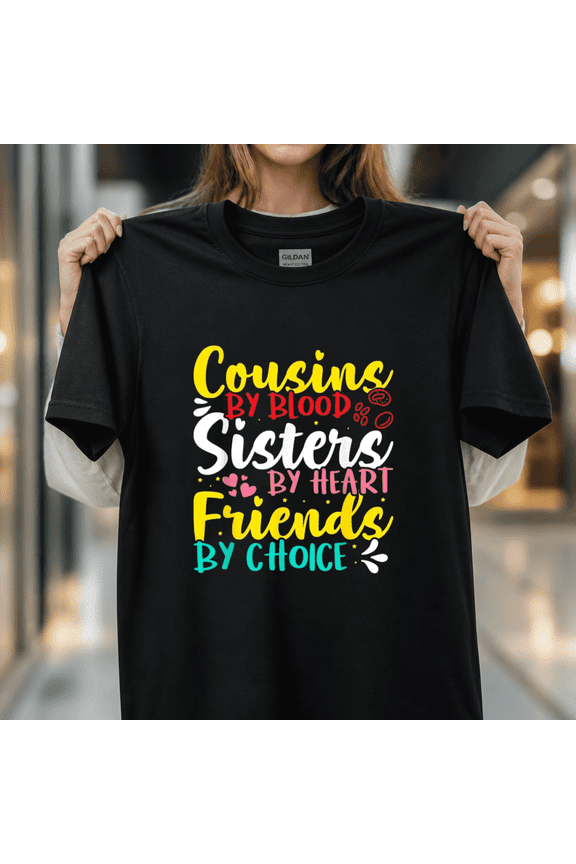 Cousins by Blood Sisters by Heart Friends by Choice Cute Saying Unisex T-Shirt, S-5XL