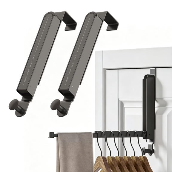 Coutexs 2Pcs Metal Foldable Over‑Door Drying Rack, Retractable No‑Drill Hanger with 90‑Degree Opening, Fits Thin Doors up to 1.85 in, Gray
