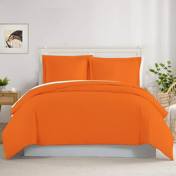 Couture Charm 3 Sided Zipper Closure Duvet Cover 3-Piece Set Unique Design 500-TC Egyptian Cotton,, Super Queen ( 90" x 98" ) (Orange, Stripe)