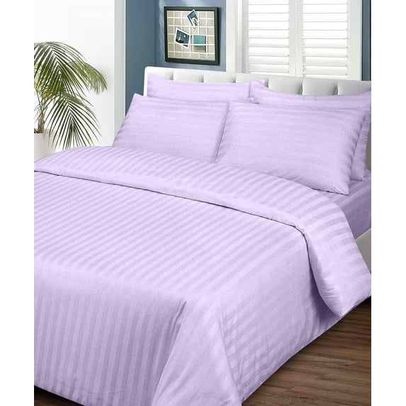 Couture Charm 3 Sided Zipper Closure Duvet Cover 3-Piece Set Unique Design 500-TC Giza Cotton, Oversized King ( 120" x 98" ) (Lilac, Stripe)