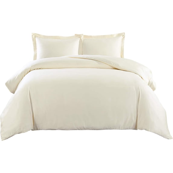 Couture Charm 3 Sided Zipper Closure Duvet Cover 3-Piece Set Unique Design 500-TC Peruvian Pima Cotton, Oversized King ( 120" x 98" ) (Ivory, Solid)