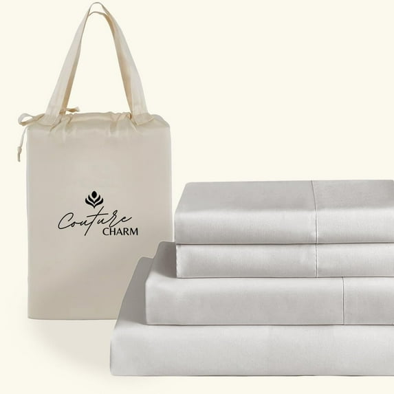 Couture Charm Authentic Heavy Quality 1000-TC Combed Cotton California King Size 4-Pcs Sheet Set Fits Upto 14-18" Deep Pocket (Solid, Silver Grey)