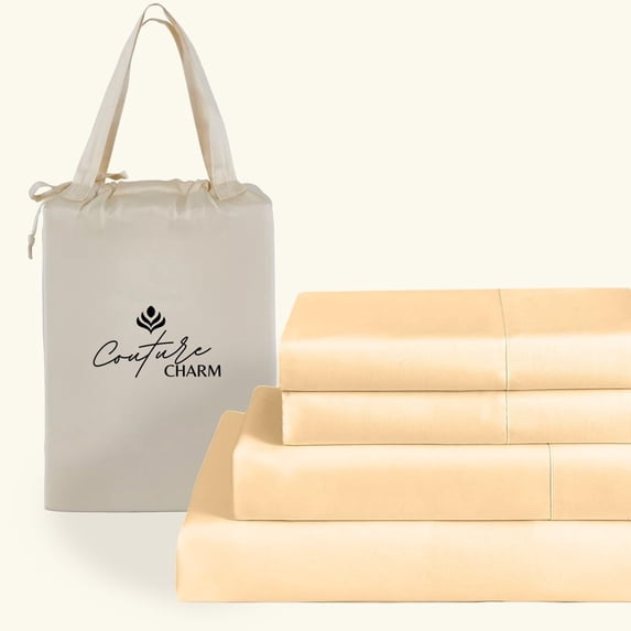 Couture Charm Authentic Heavy Quality 1000-TC Combed Cotton Queen Size 4-Pcs Sheet Set Fits Upto 23-26" Deep Pocket (Solid, Beige)