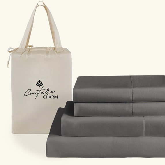 Couture Charm Authentic Heavy Quality 1000-TC Giza Cotton Full Size 4-Pcs Sheet Set Fits Upto 27-30" Deep Pocket (Solid, Dark Gray)