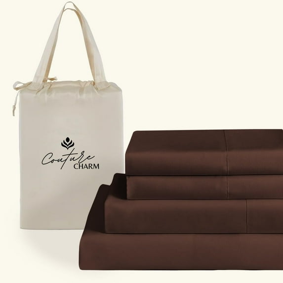 Couture Charm Authentic Heavy Quality 1000-TC Peruvian Pima Cotton King Size 4-Pcs Sheet Set Fits Upto 23-26" Deep Pocket (Solid, Chocolate)