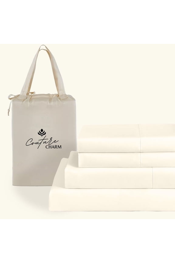 Authentic Heavy Quality 1000-TC Peruvian Pima Cotton King Size 4-Pcs Sheet Set Fits Upto 23-26" Deep Pocket (Solid, Ivory)