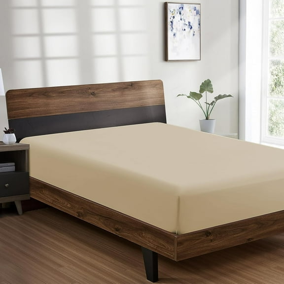 Couture Charm California King (72"x84") Fitted Sheet - Bottom Sheet Fits Upto 14-18" Deep Pocket - Soft 600-TC Giza Cotton - Easy Care -1 Fitted Sheet Only (Solid, Beige)