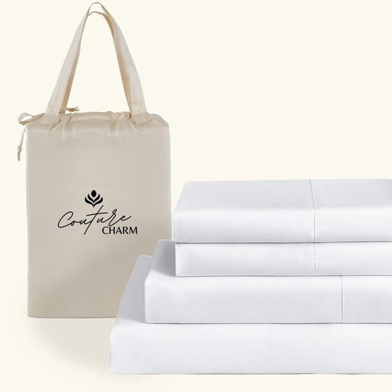 Couture Charm Hotel Brand 1000 Thread Count Combed Cotton Twin-XL Size 6-Piece Super Soft Sheet Set Fits Upto 10-12" Deep Pocket (Solid, White)