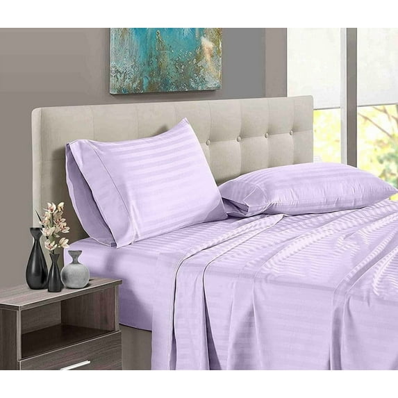 Couture Charm Hotel Luxury 500-TC Giza Cotton Olympic-Queen Size 4-Pcs Sheet Set Fits Upto 24-26" Deep Pocket (Stripe, Lilac)