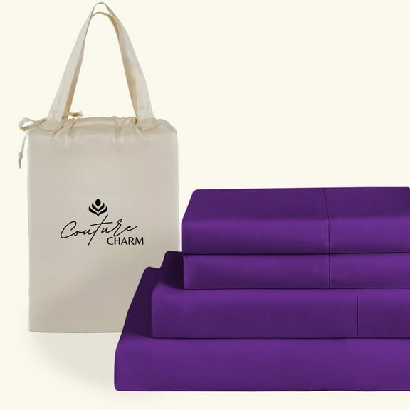 Couture Charm Hotel Luxury 500-TC Peruvian Pima Cotton Full Size 4-Pcs Sheet Set Fits Upto 27-30" Deep Pocket (Solid, Purple)
