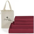 thumbnail image 1 of Couture Charm Hotel Luxury 500-TC Peruvian Pima Cotton Grand King Size 4-Pcs Sheet Set Fits Upto 19-23" Deep Pocket (Stripe, Burgundy), 1 of 4
