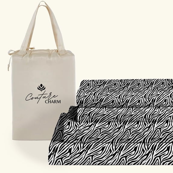 Couture Charm Hotel Luxury 500-TC Peruvian Pima Cotton RV-Short-Queen Size 4-Pcs Sheet Set Fits Upto 27-30" Deep Pocket (Zebra Print)