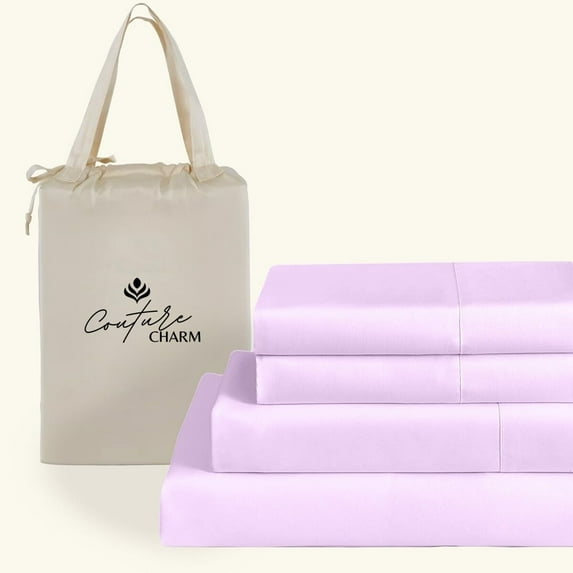 Couture Charm Hotel Luxury 600-TC Egyptian Cotton California King Size 4-Pcs Sheet Set Fits Upto 10-12" Deep Pocket (Solid, Lilac)