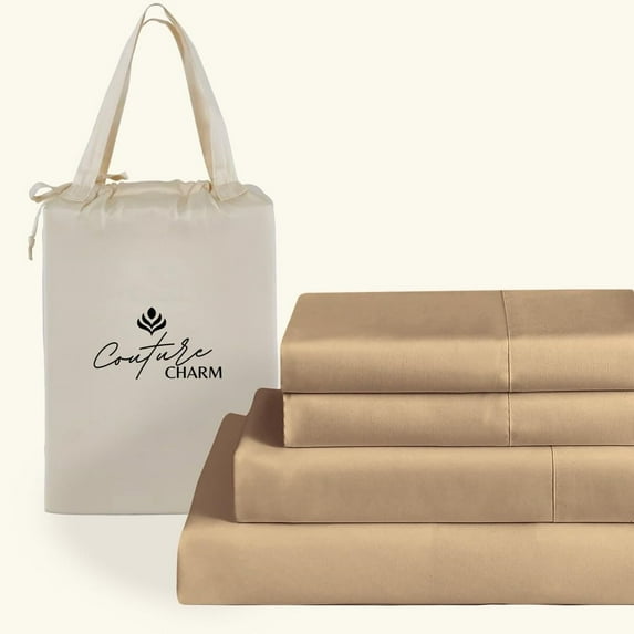 Couture Charm Hotel Luxury 600-TC Egyptian Cotton King Size 4-Pcs Sheet Set Fits Upto 6-9" Deep Pocket (Solid, Taupe)