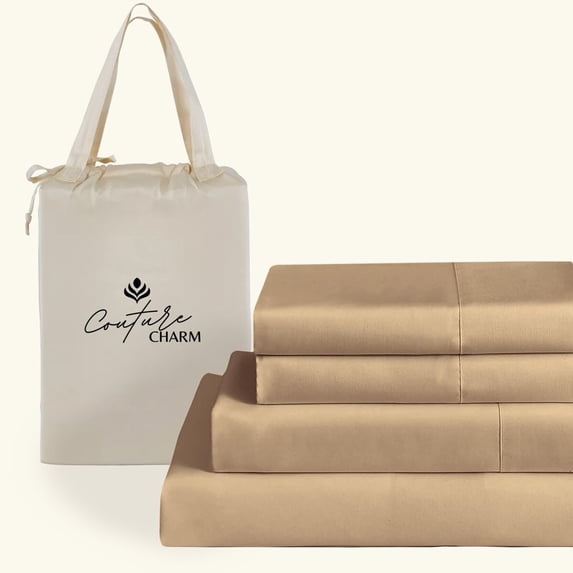 Couture Charm Hotel Luxury 600-TC Supima Cotton Full Size 4-Pcs Sheet Set Fits Upto 14-18" Deep Pocket (Solid, Taupe)