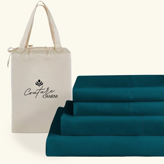 Couture Charm Hotel Luxury 600-TC Supima Cotton Full Size 4-Pcs Sheet Set Fits Upto 19-22" Deep Pocket (Solid, Teal)