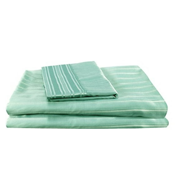Couture Home Collection Vibrant Solid Colored 100% Cotton Sateen Stripe 400 Thread Count Iron Free Bed Sheet Set (Teal, Twin)