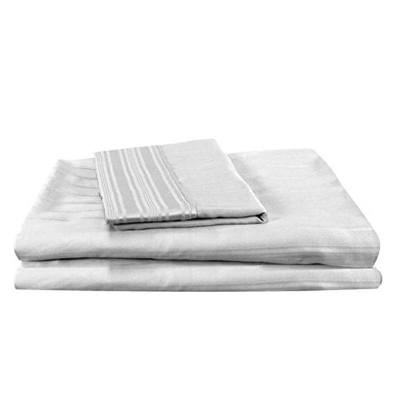 Couture Home Collection Vibrant Solid Colored 100% Cotton Sateen Stripe 400 Thread Count Iron Free Bed Sheet Set (White, Twin)