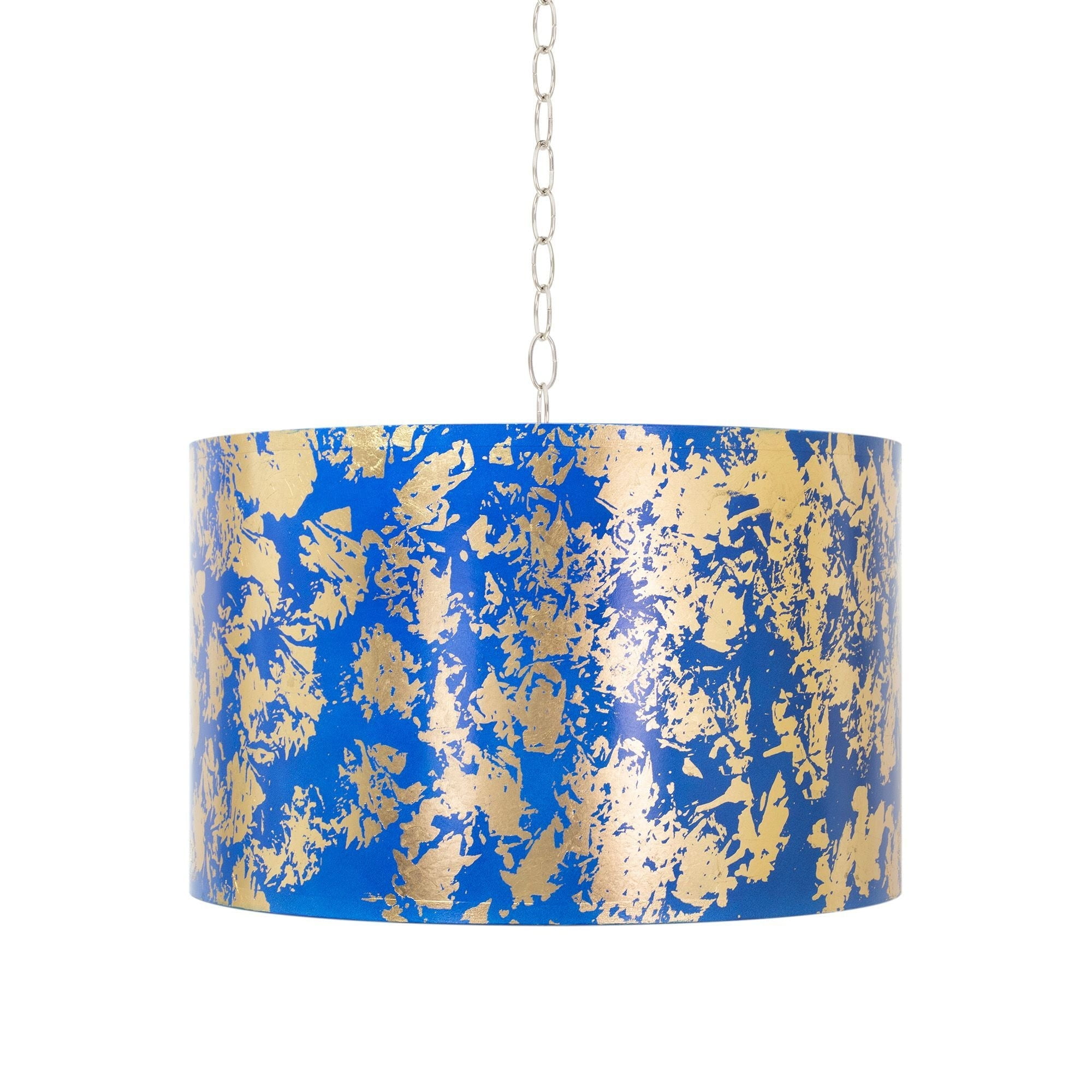 Royal Blue and Gold Brass Drum Pendant Light