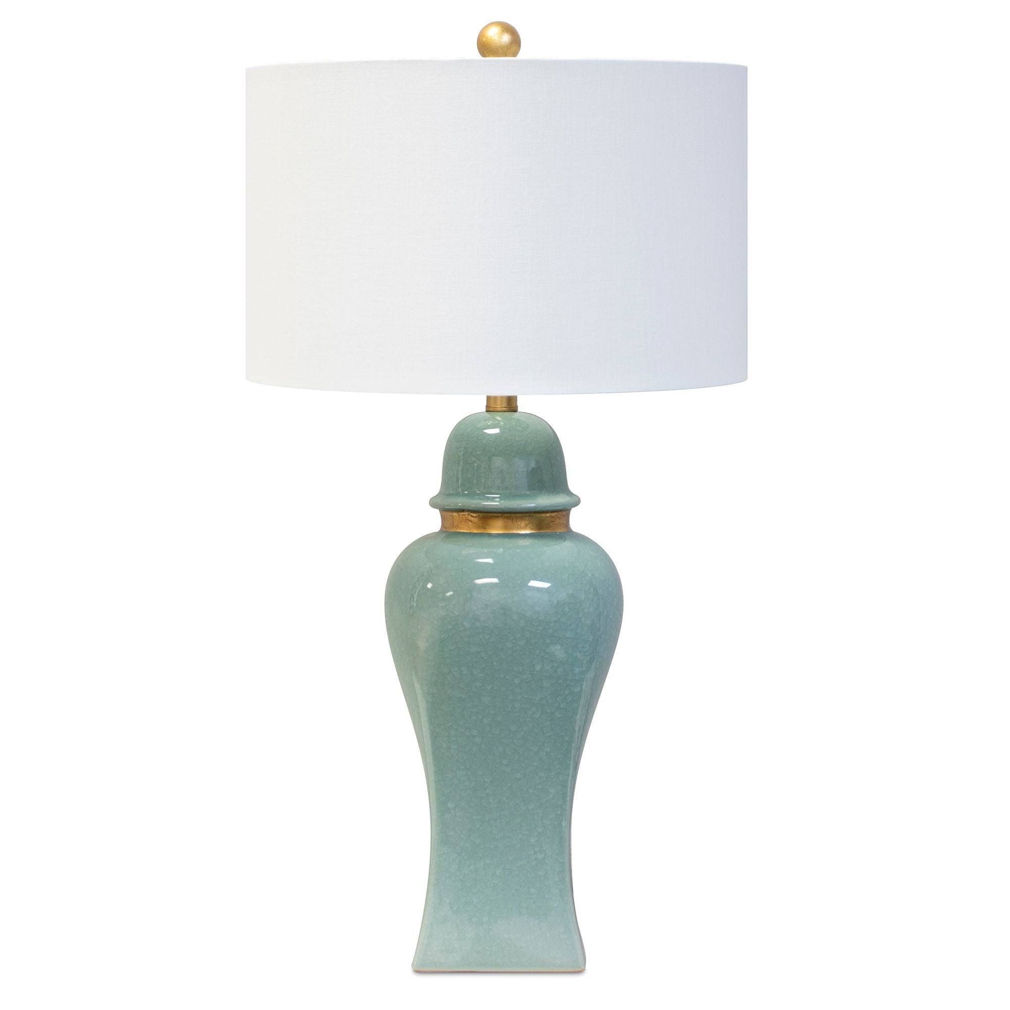 Elegant Jade Green Ceramic Table Lamp with White Linen Shade