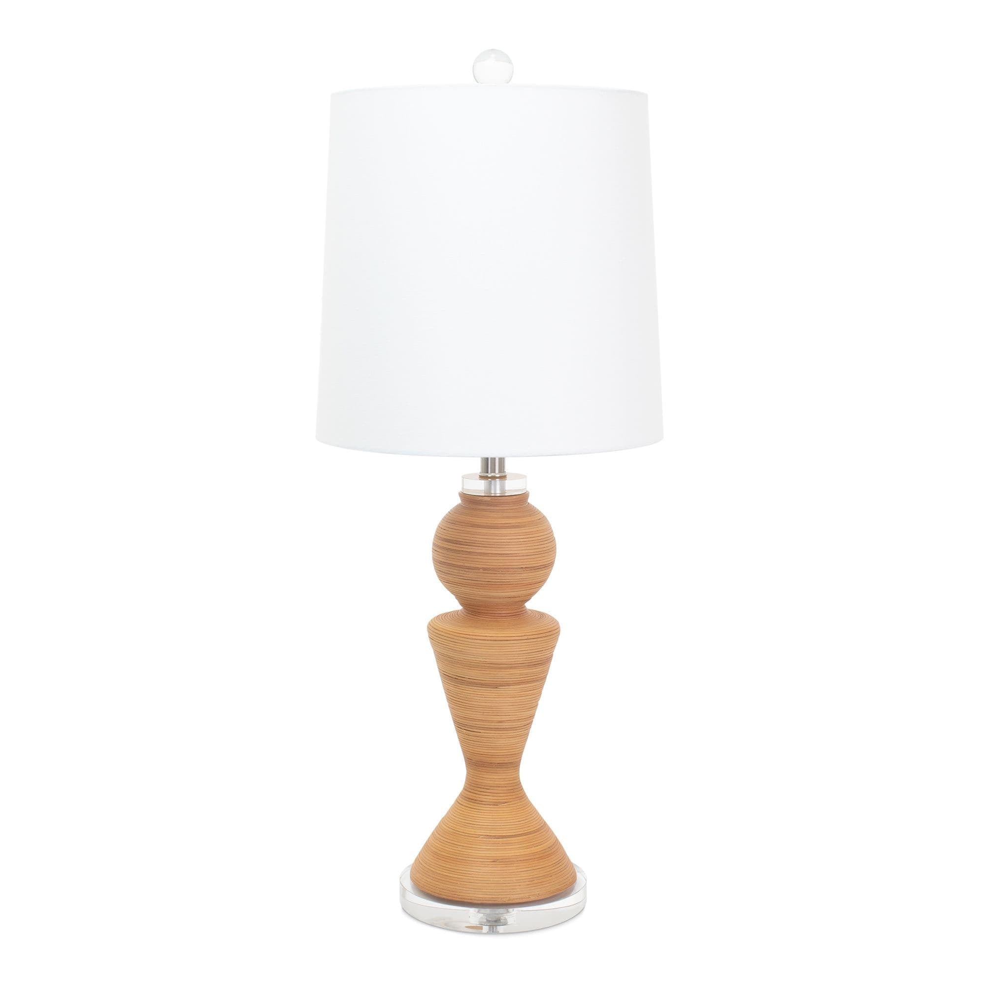 Natural Rattan Table Lamp with White Linen Shade