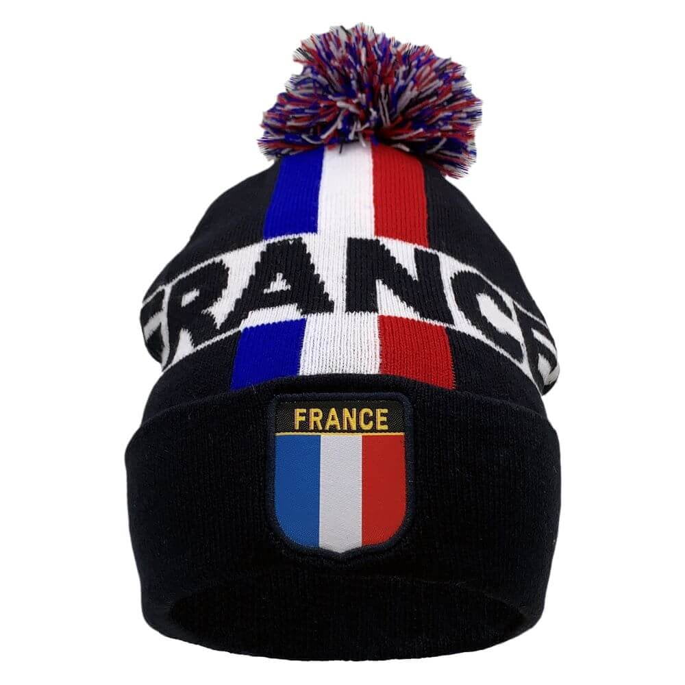 Couver 12 inch National Flag Color Acrylic Beanie with Pom Pom France / Navy Blue