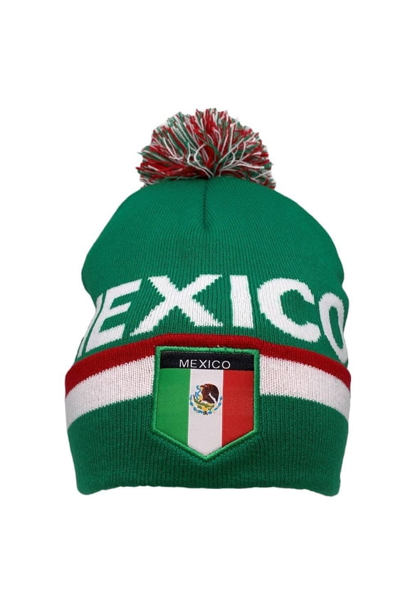 12 inch National Flag Color Acrylic Beanie with Pom Pom - MEXICO / Green