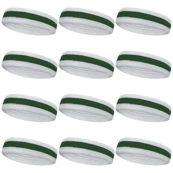 Couver 2 Color White Sport Head Sweatband Terry Cloth Headband - 12PCS Bulk Set ( Dark Green)