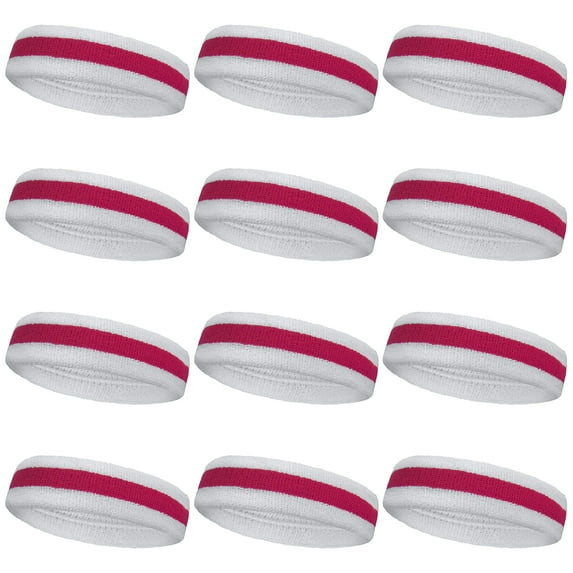Couver 2 Color White Sport Head Sweatband Terry Cloth Headband - 12PCS Bulk Set ( Hot Pink)