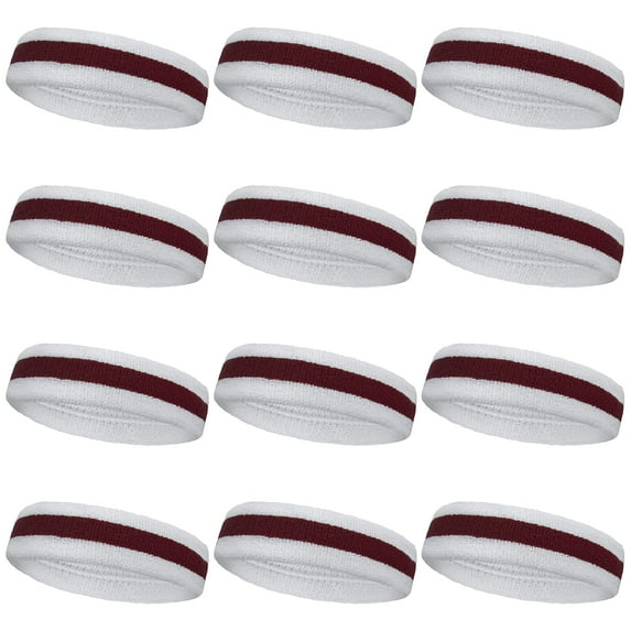 Couver 2 Color White Sport Head Sweatband Terry Cloth Headband - 12PCS Bulk Set ( Maroon)