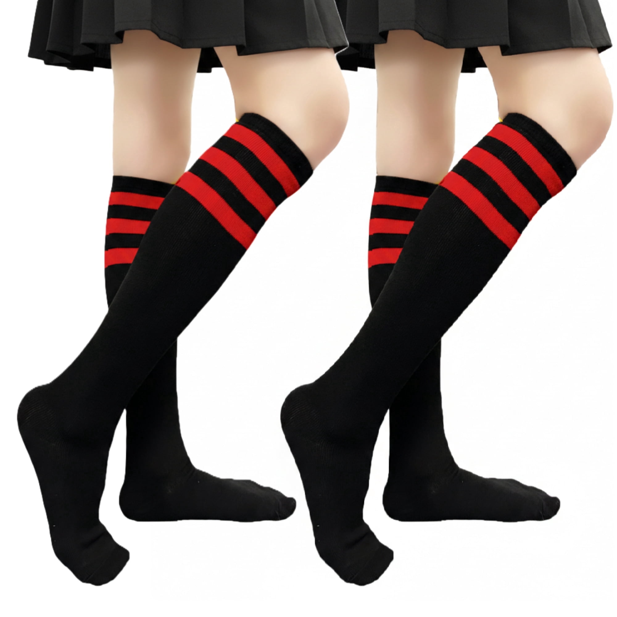 Couver 2-Pairs Women's Triple Striped Knee High Tube Cotton Socks Size ...