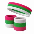 thumbnail image 1 of Couver 3 Color Striped Terry Sports Sweat Headband & Wristband 3 Pieces Set, One Size (Bright Pink/Bright Green/White), 1 of 10