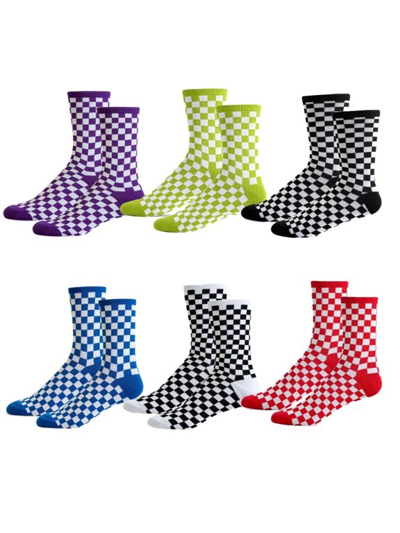 Women's Patterned Crew Socks, 6-Pack, Checker, Size 9-11