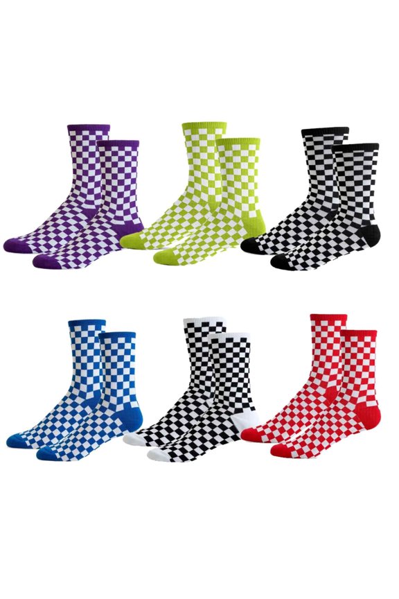 Women's Patterned Crew Socks, 6-Pack, Checker, Size 9-11