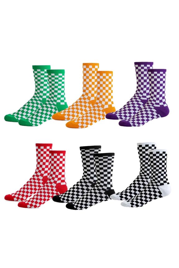 Women's Patterned Crew Socks, 6-Pack, Checker, Size 9-11