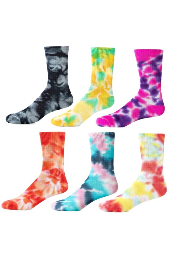 Women's Patterned Crew Socks, 6-Pack, Tie-Dye, Size 9-11